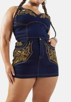 Poster Grl Plus Cowgirl Ride Denim Skirt Bottoms