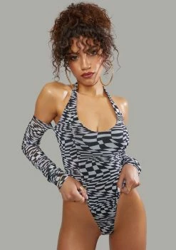 Poster Grl Warped Realm Checkered Bodysuit Tops