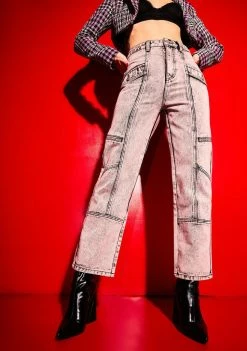 Poster Grl Bottoms Past Curfew Acid Wash Paneled Trousers
