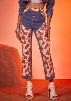 Poster Grl Classy In Cow Print Cropped Denim Jeans