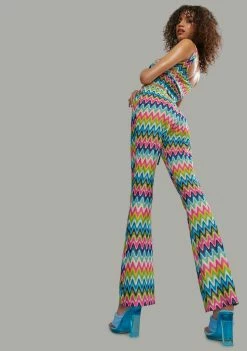 Poster Grl Wavy Thoughts Stitch Knit Flare Pants Bottoms