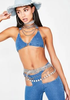 Poster Grl Tops Throwin' Down Denim Bra
