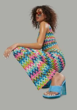 Poster Grl Wavy Thoughts Stitch Knit Flare Pants Bottoms